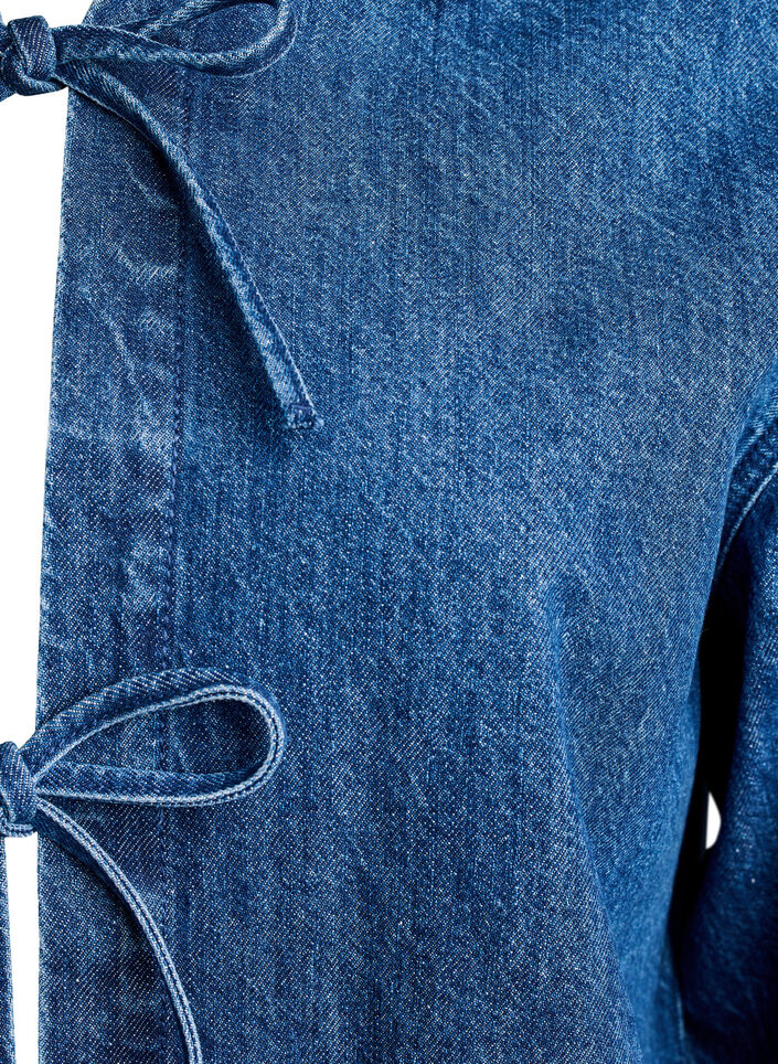 Denim jacket with tie fastening and pockets, Blue Denim, Packshot image number 2
