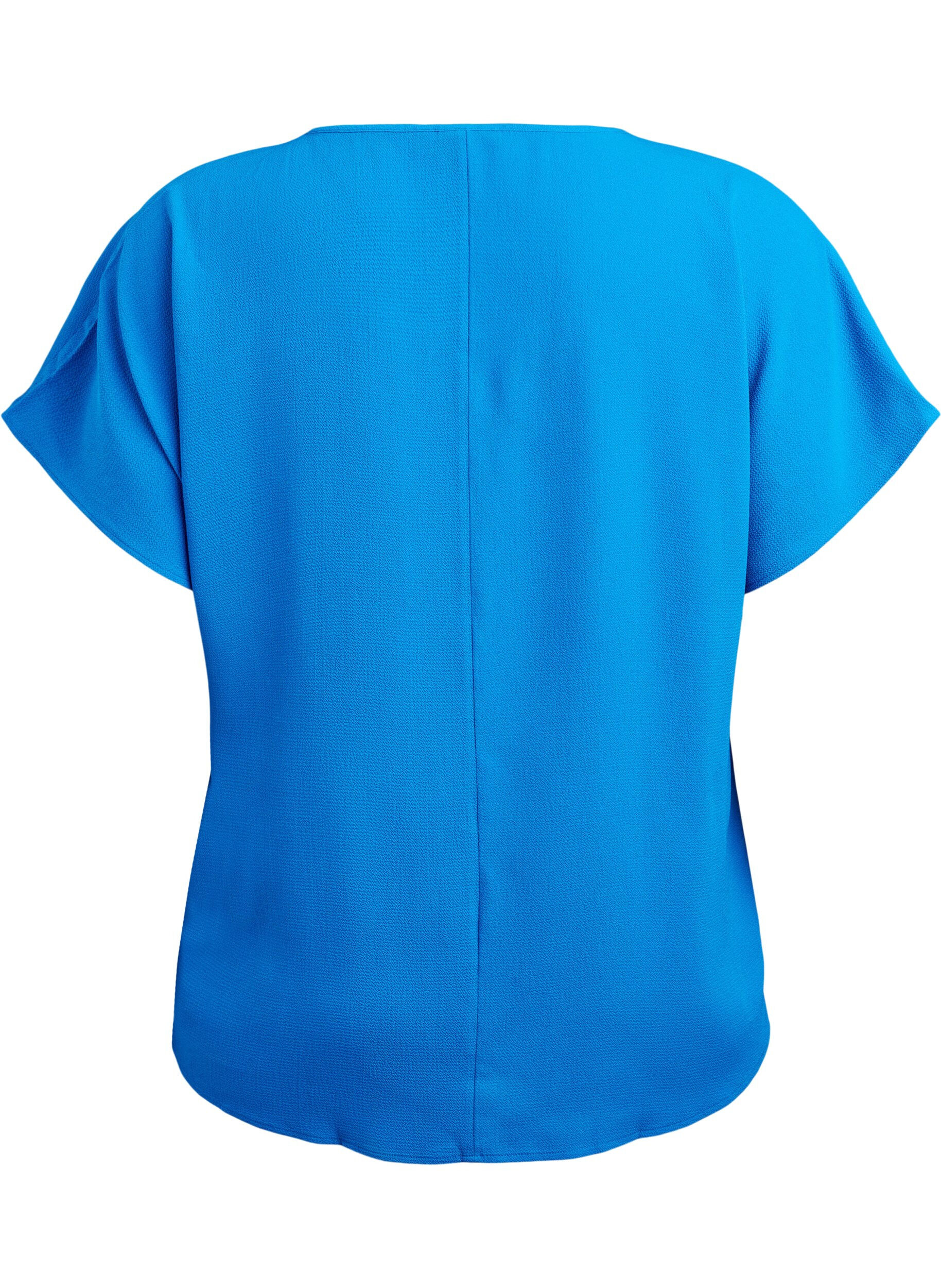 ZizzifashionBlouse with short sleeves and a round neckline, Blue, Packshot image number 1