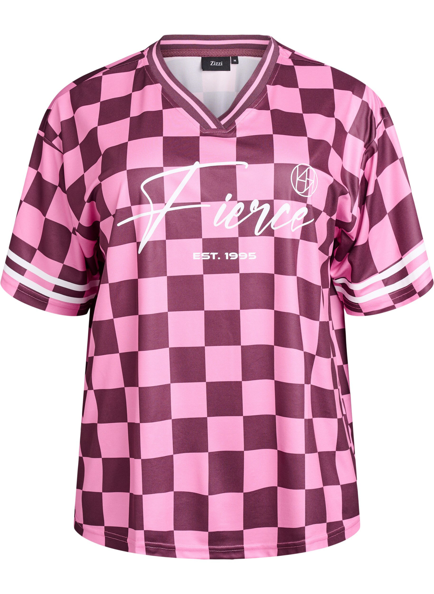 Sporty T-shirt with checks and text print