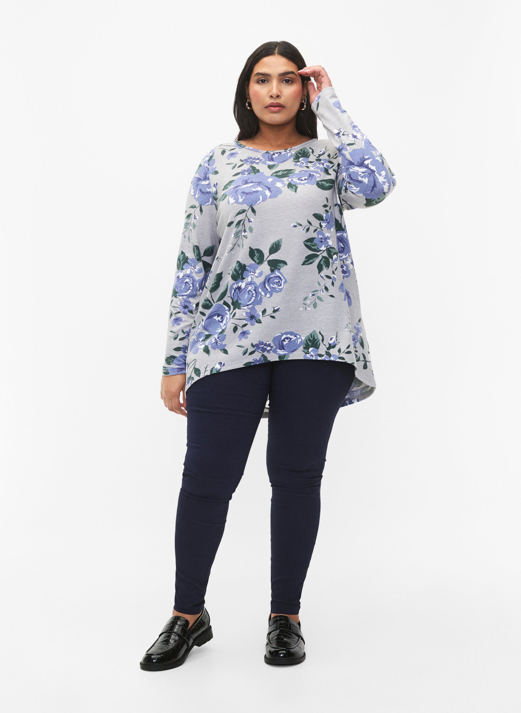 Zizzifashion Floral blouse with long sleeves, Light Blue, Model image number 1
