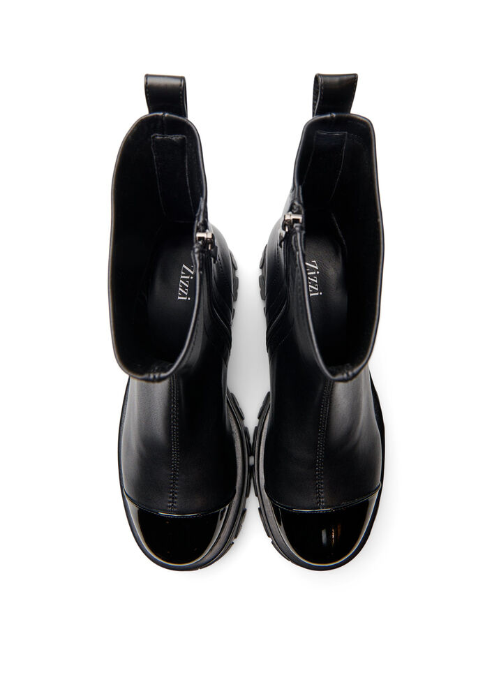 Wide fit – Chunky ankle boot with patent detail, Black, Packshot image number 2