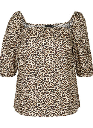 Cotton blouse with leopard print, Oyster Grey AOP, Packshot image number 0