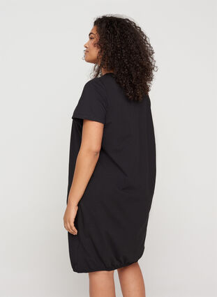 Short-sleeved dress in cotton, Black, Model image number 1