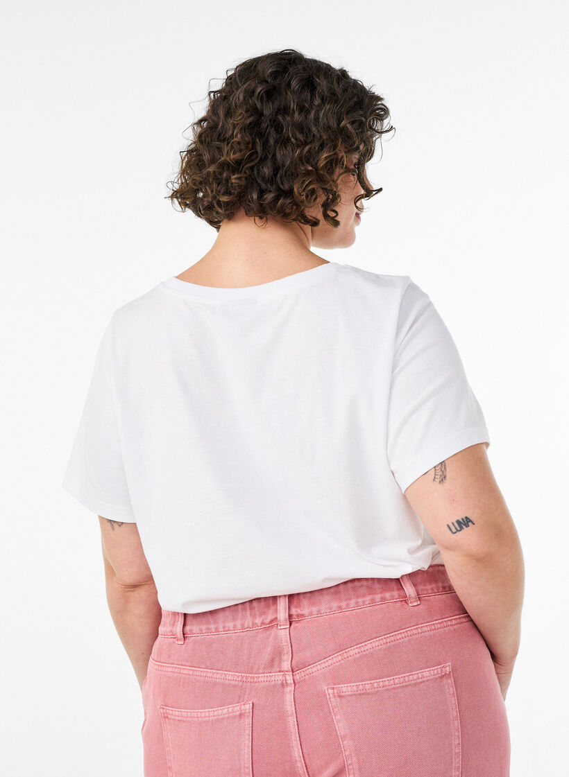 Cotton T-shirt with print, White, Model image number 2