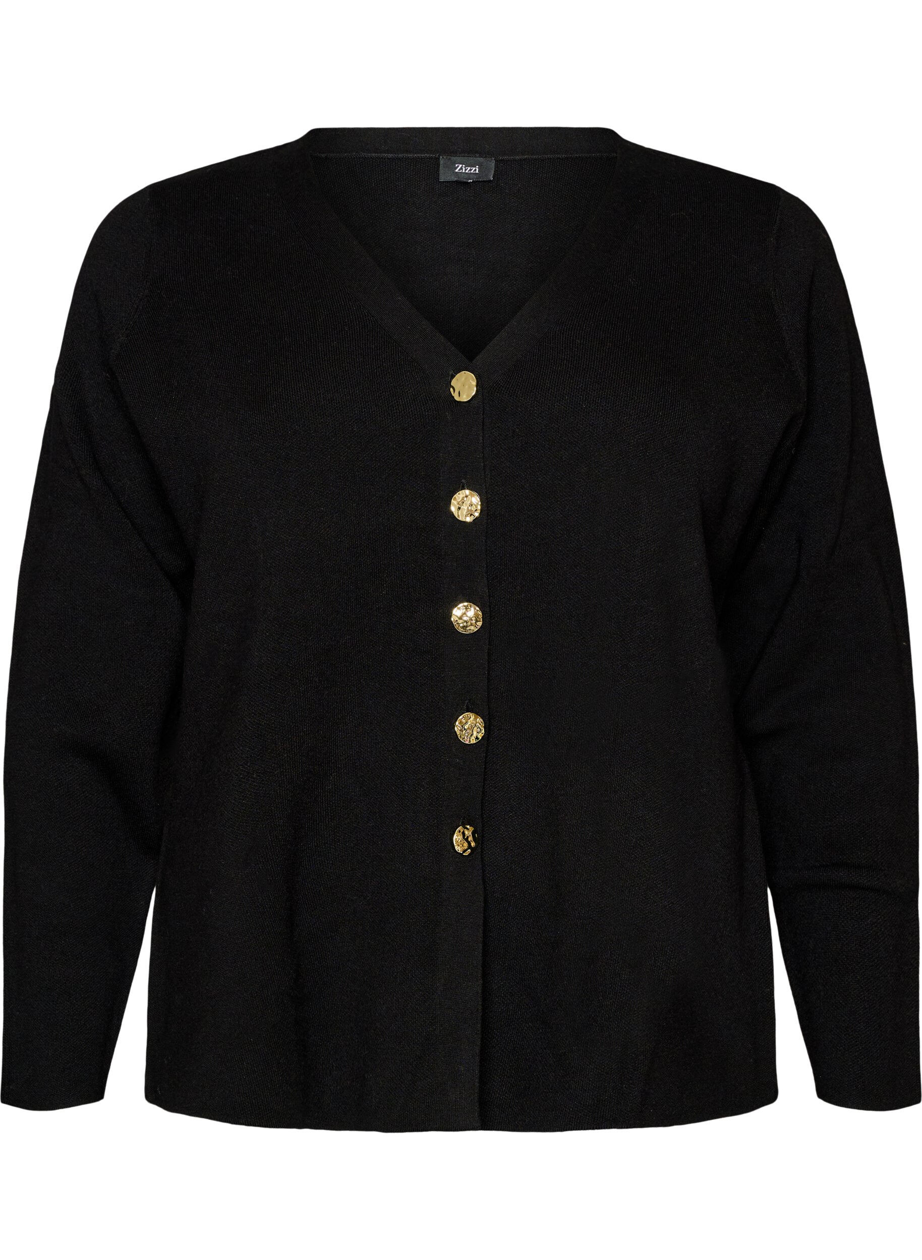 ZizzifashionFine-knit cardigan with decorative buttons, Black, Packshot image number 0