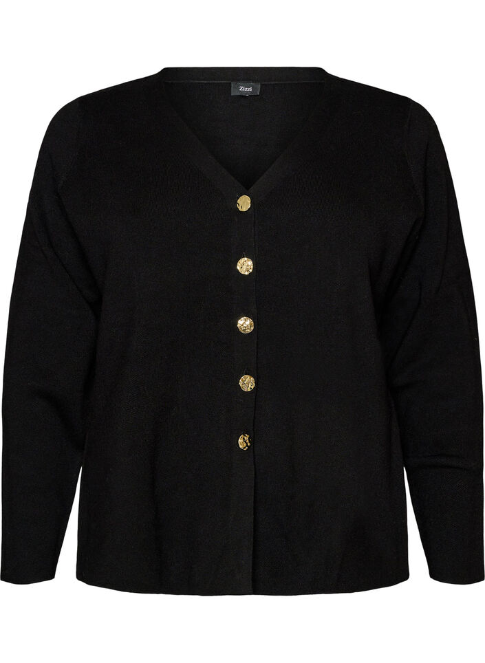 Fine-knit cardigan with decorative buttons, Black, Packshot image number 0
