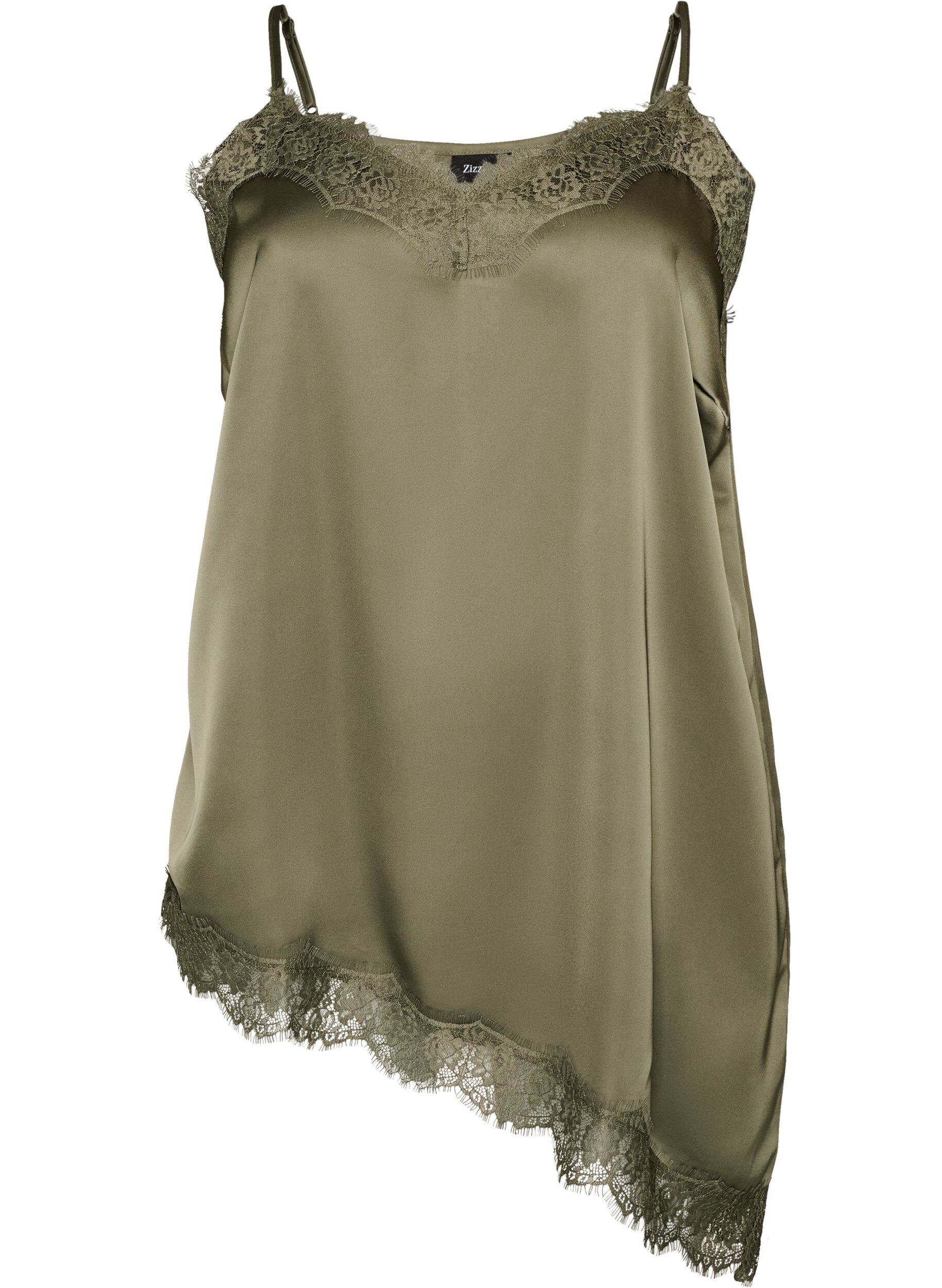 Strappy top with lace and an asymmetrical hem