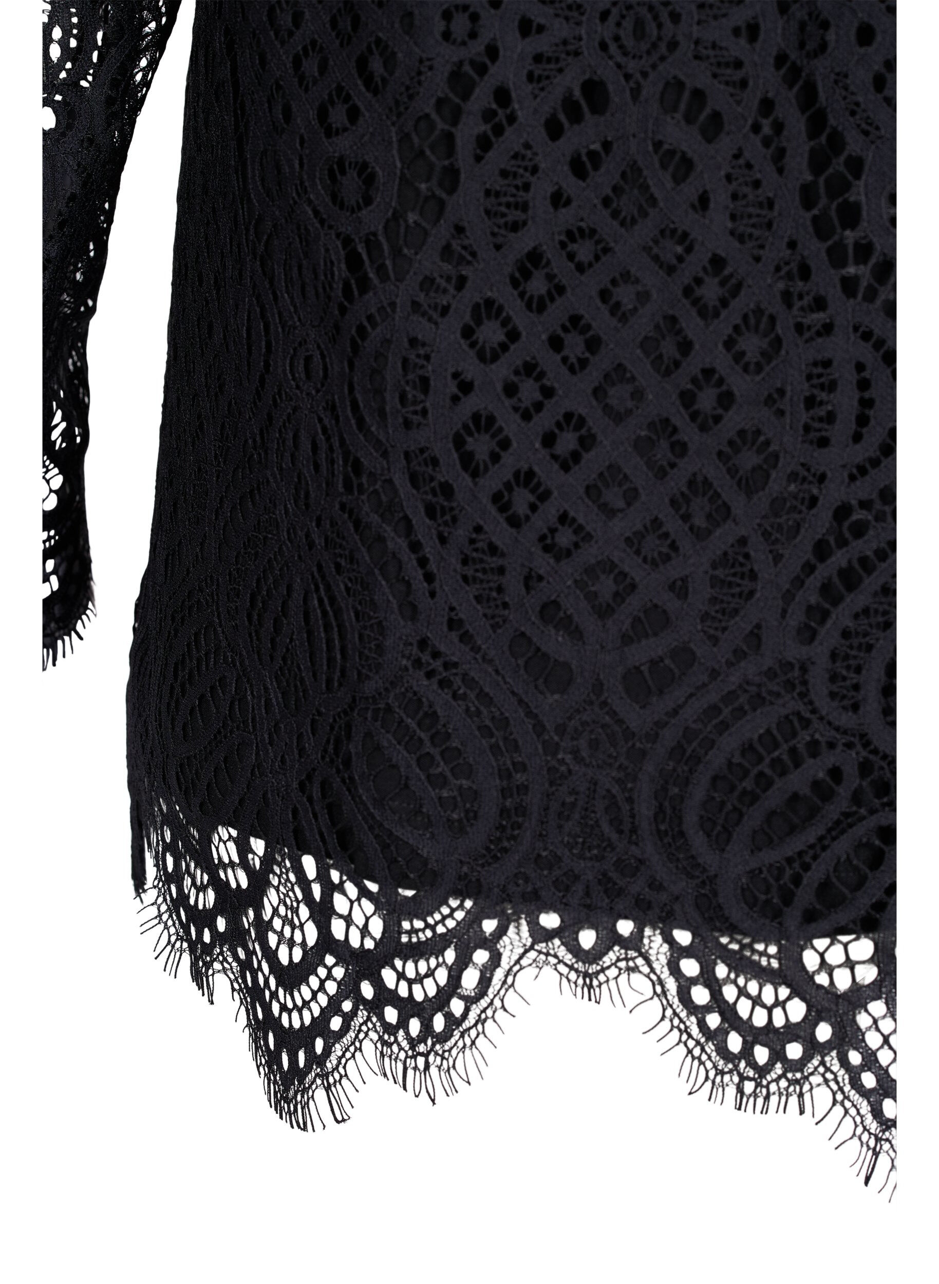 Zizzifashion Long-sleeved lace blouse with v-neck, Black, Packshot image number 3