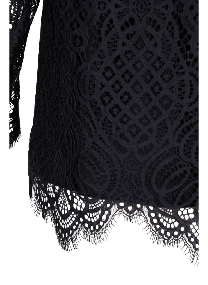 Long-sleeved lace blouse with v-neck, Black, Packshot image number 3