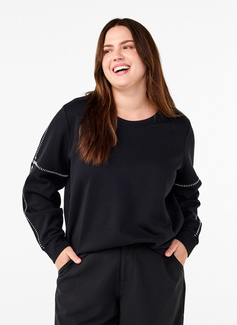 Sweatshirt with contrast stitching, Black, Model image number 0