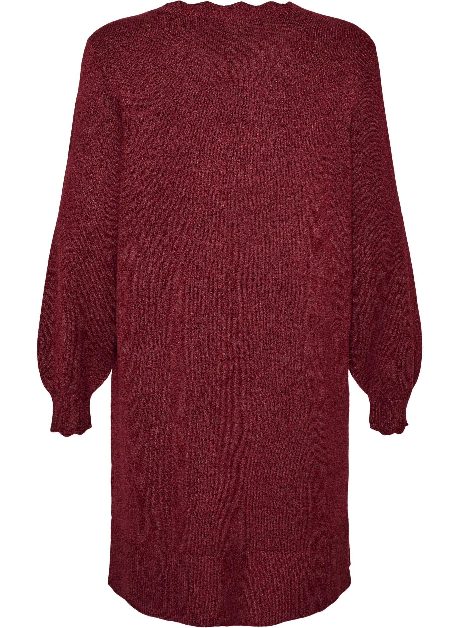ZizzifashionShort knitted dress with wavy hem and slits, Red, Packshot image number 1