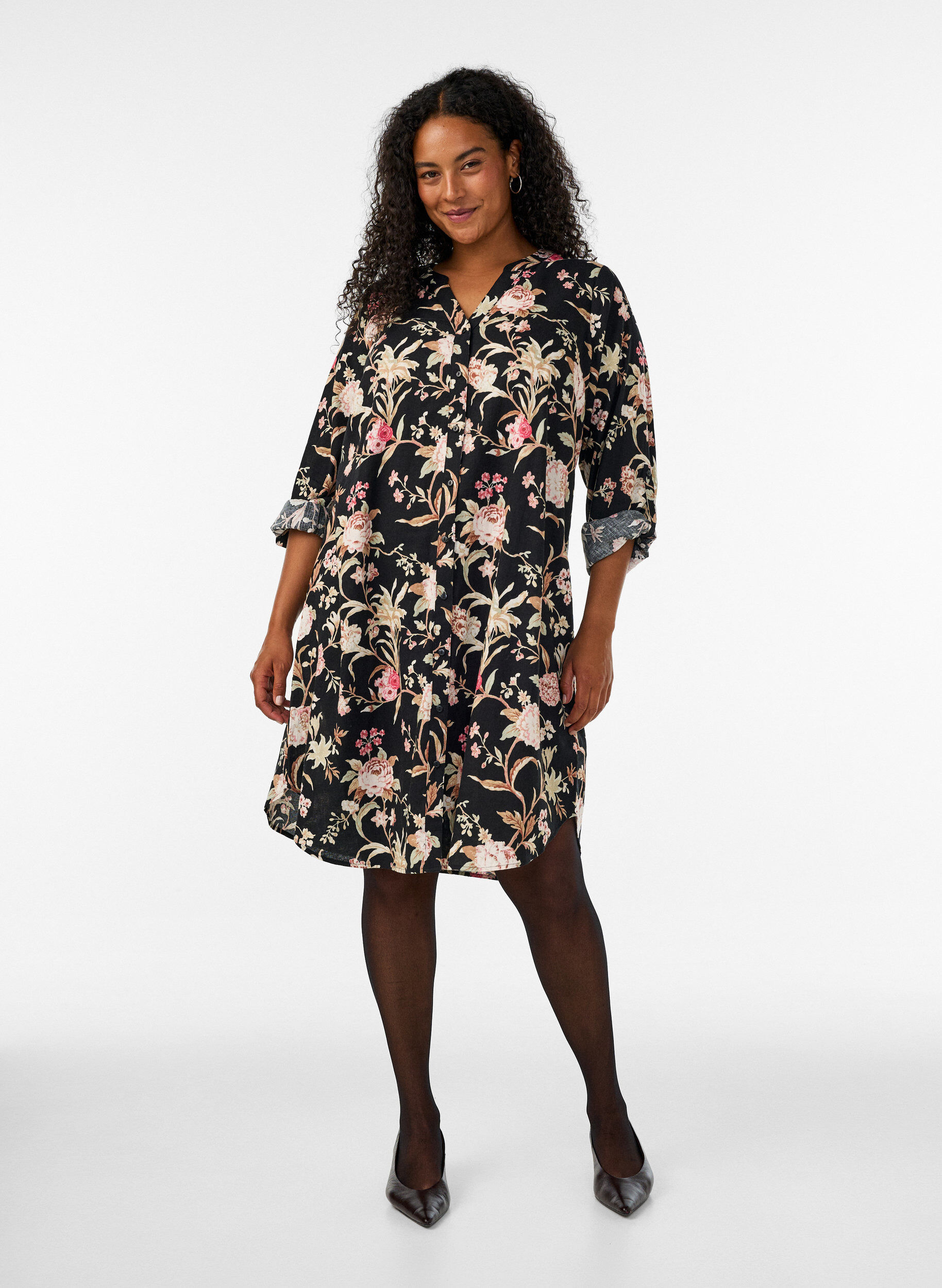 ZizzifashionLong shirt in linen and viscose, Black, Model image number 1