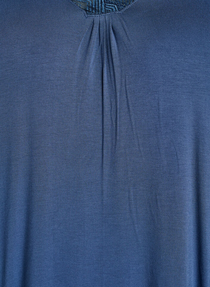 Viscose nightgown with short sleeves and lace trim, Blue, Packshot image number 2