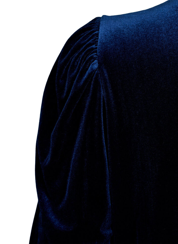 Velour dress with ruffle collar and 3/4 sleeves, Navy Blazer, Packshot image number 3