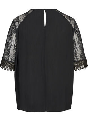 Viscose blouse with lace sleeves, Black, Packshot image number 1