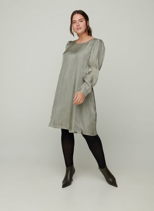 Shiny dress with long puff sleeves, Green As Sample, Model image number 2