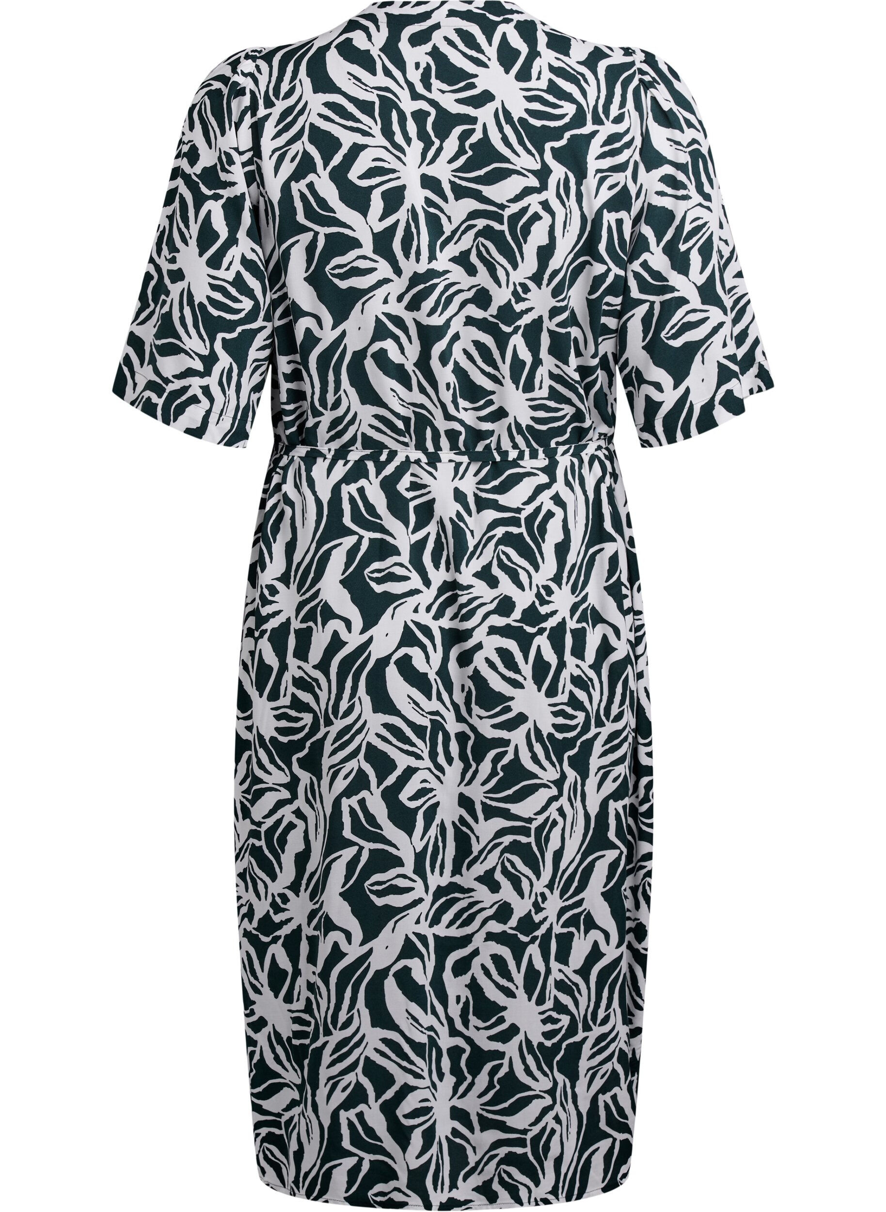 Zizzifashion FLASH - Midi dress with print and tie belt, Green, Packshot image number 1