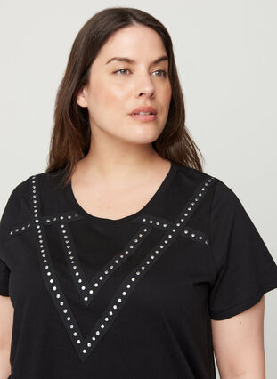 Cotton T-shirt with studs, Black, Model image number 2