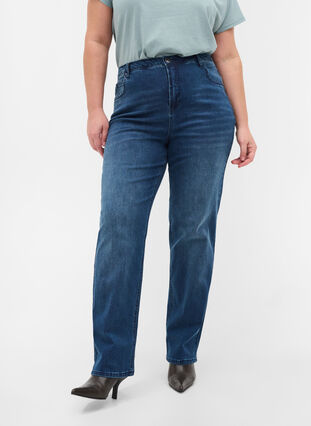 Jeans with an extra high waist, Blue denim, Model image number 2
