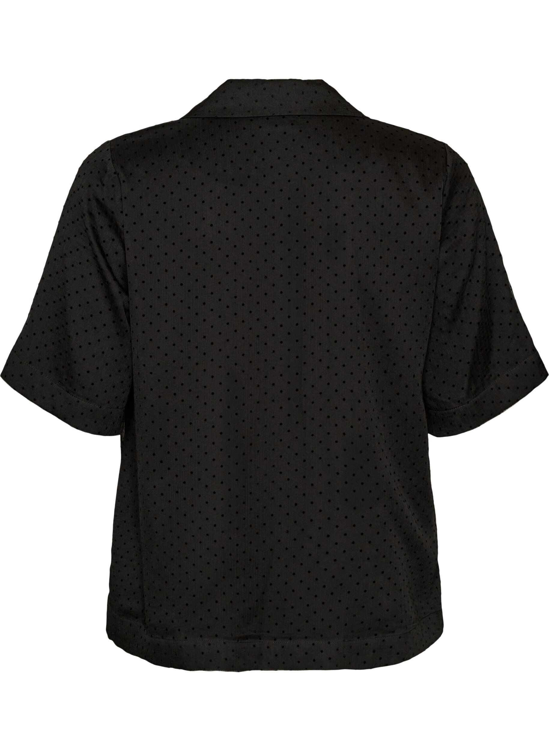 Zizzifashion Polka dot shirt blouse with lapels, Black, Packshot image number 1