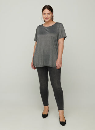 Short-sleeved sparkly t-shirt, Black w Silver , Model image number 2