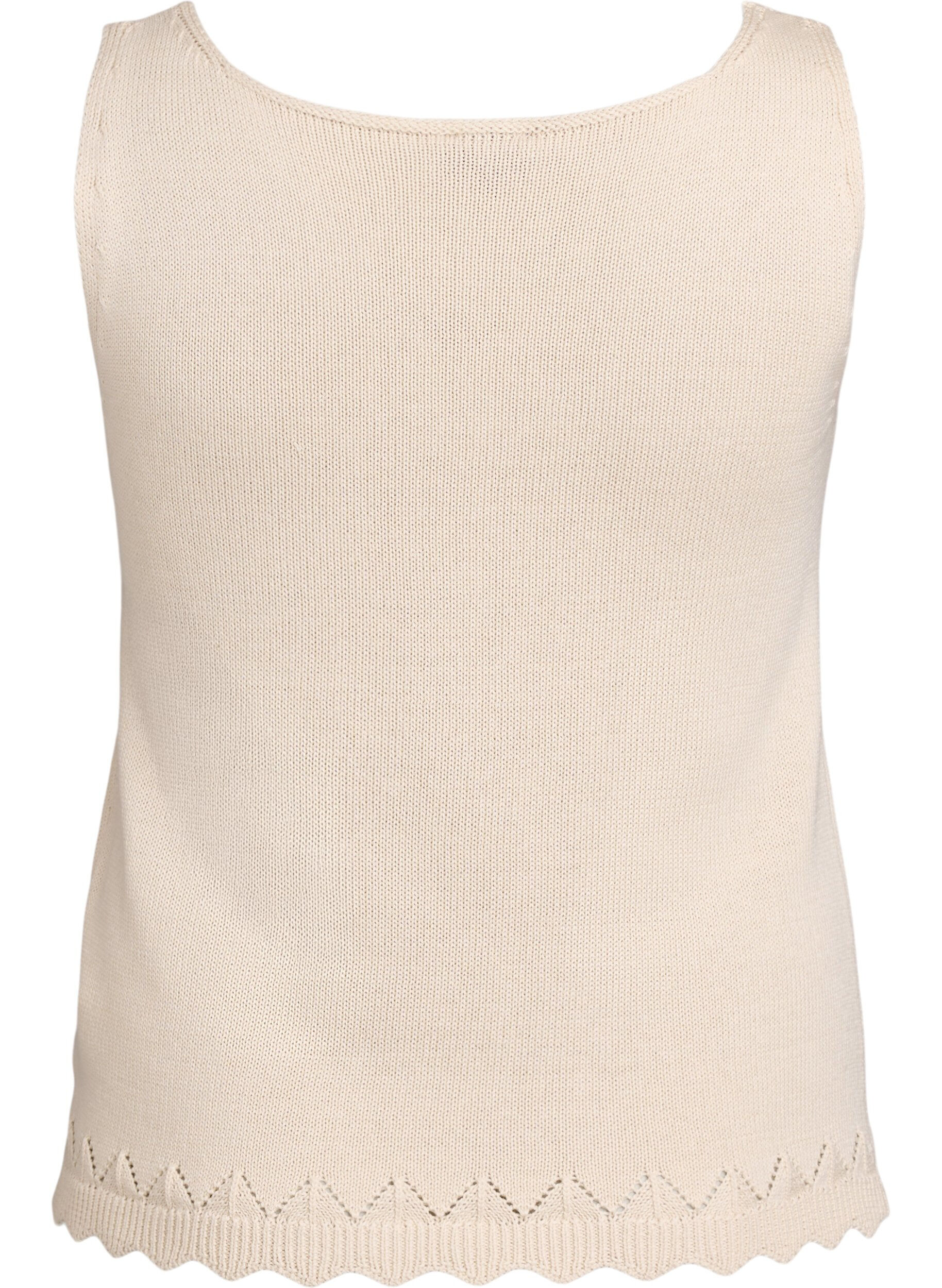 Zizzifashion Sleeveless knitted top with scallop edge, Sandshell, Packshot image number 1