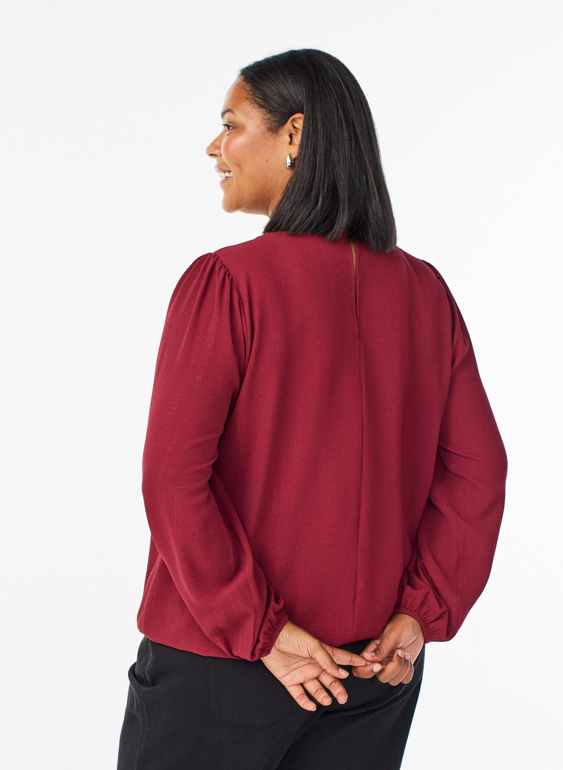 ZizzifashionBlouse with glitter, Dark Bordeaux, Model image number 2