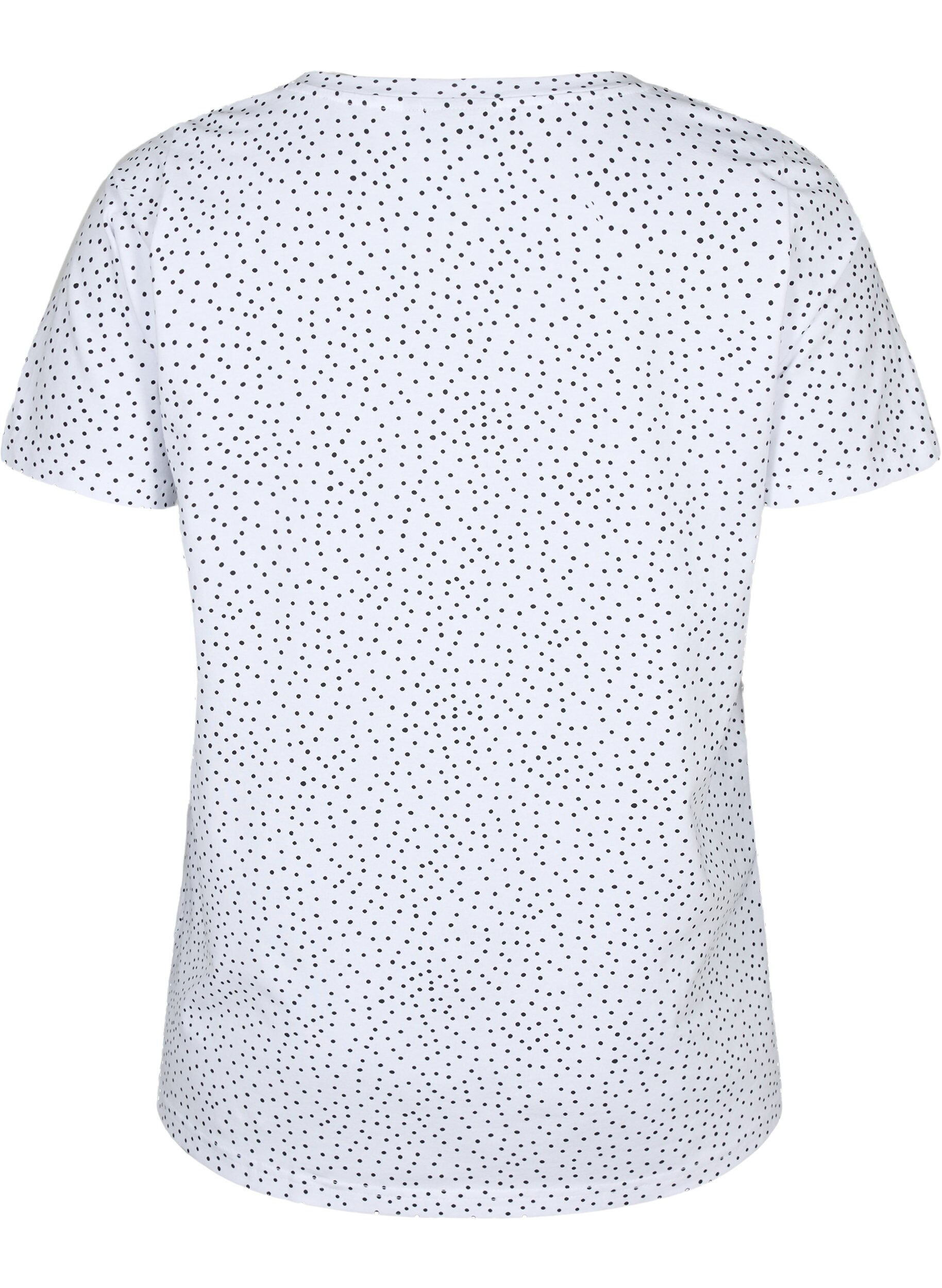 Zizzifashion Cotton t-shirt with dots and v-neck, B.White/Black Dot, Packshot image number 1
