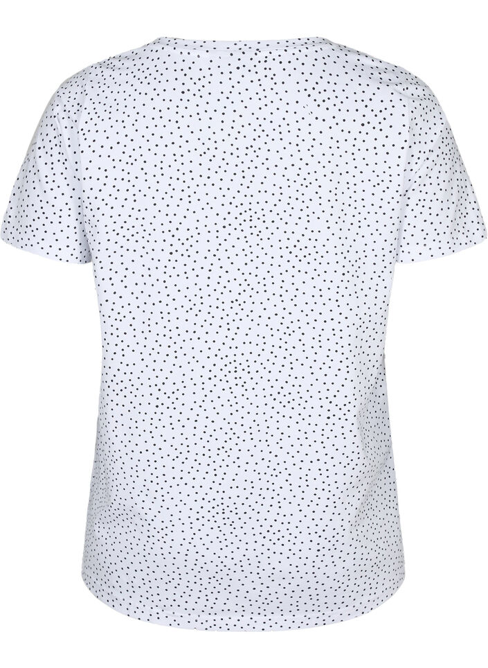 Cotton t-shirt with dots and v-neck, B.White/Black Dot, Packshot image number 1