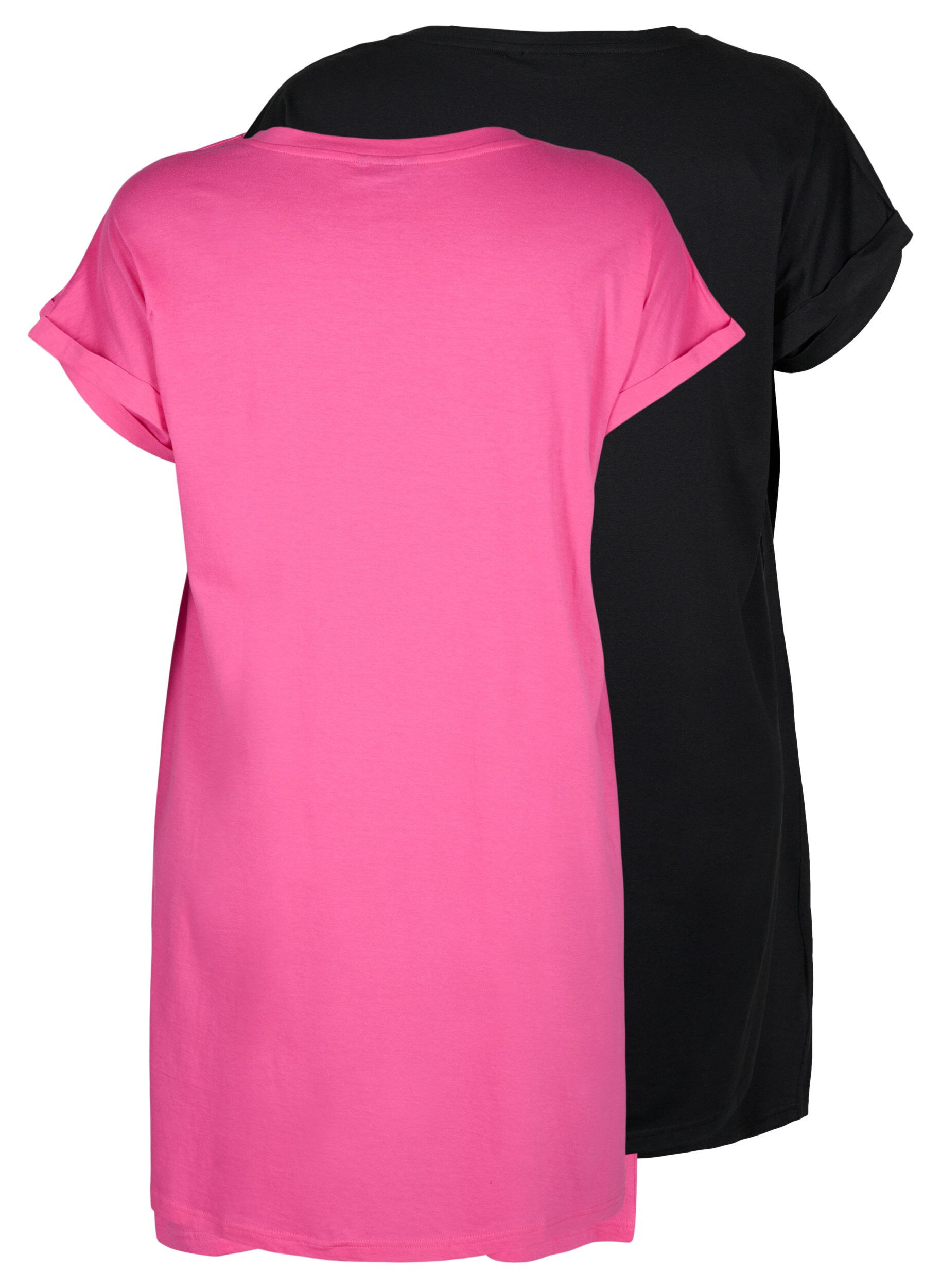 Zizzifashion 2-pack cotton dress with short sleeves, Shocking Pink/Black, Packshot image number 1