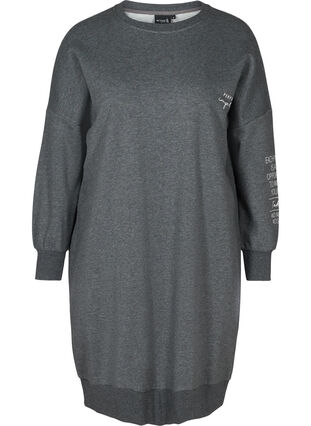 Mottled sweater dress with round neck, Dark Grey Melange, Packshot image number 0