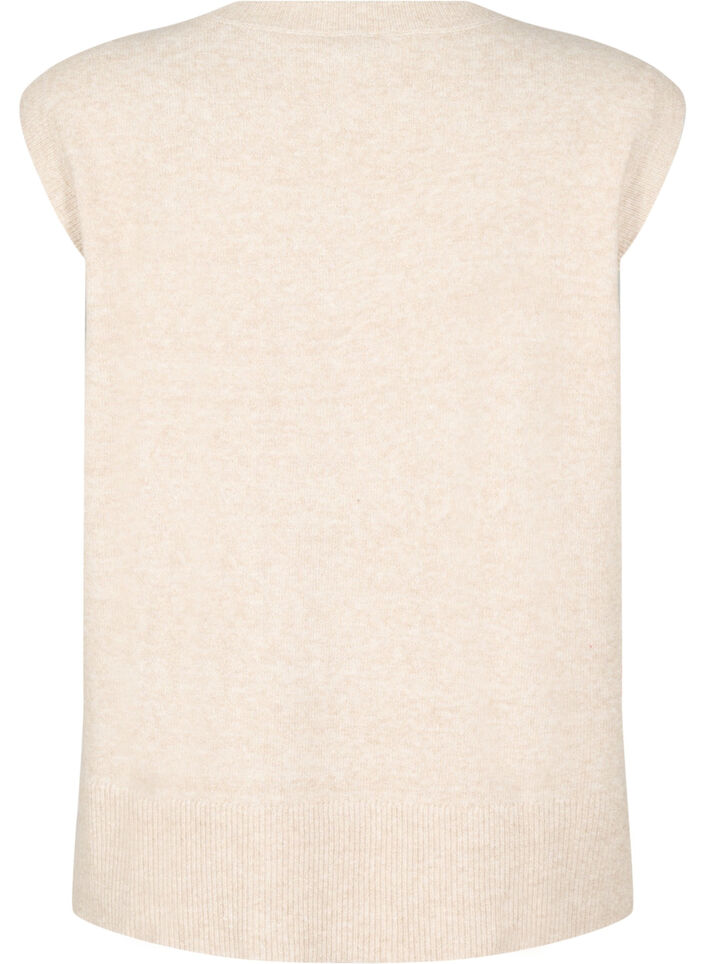 Knitted vest with ribbed edges, Beige, Packshot image number 1