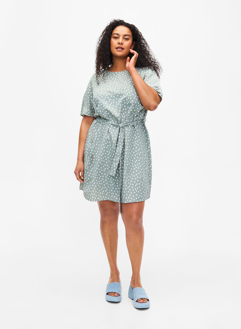 FLASH - Short sleeve dress with belt, Iceberg Green Dot, Model image number 2