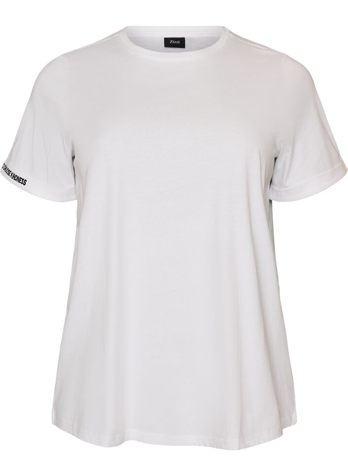 Cotton T-shirt with text embroidery, White, Packshot image number 0