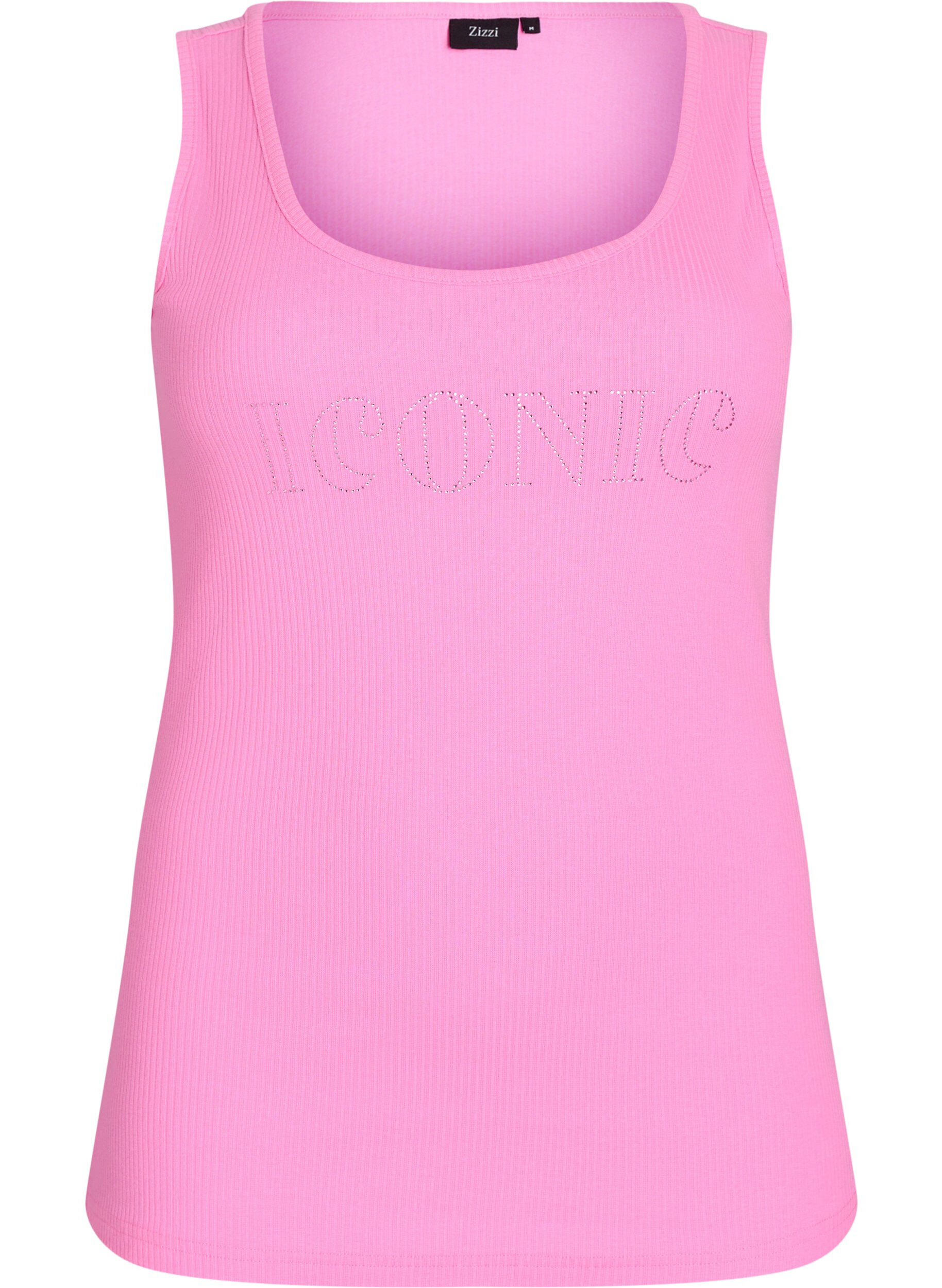 Zizzifashion Slim-fit tank top with rhinestones, Pink, Packshot image number 0