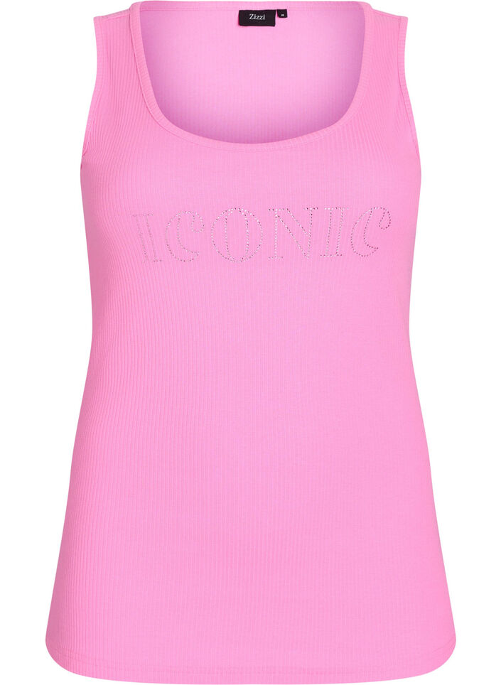 Slim-fit tank top with rhinestones, Pink, Packshot image number 0