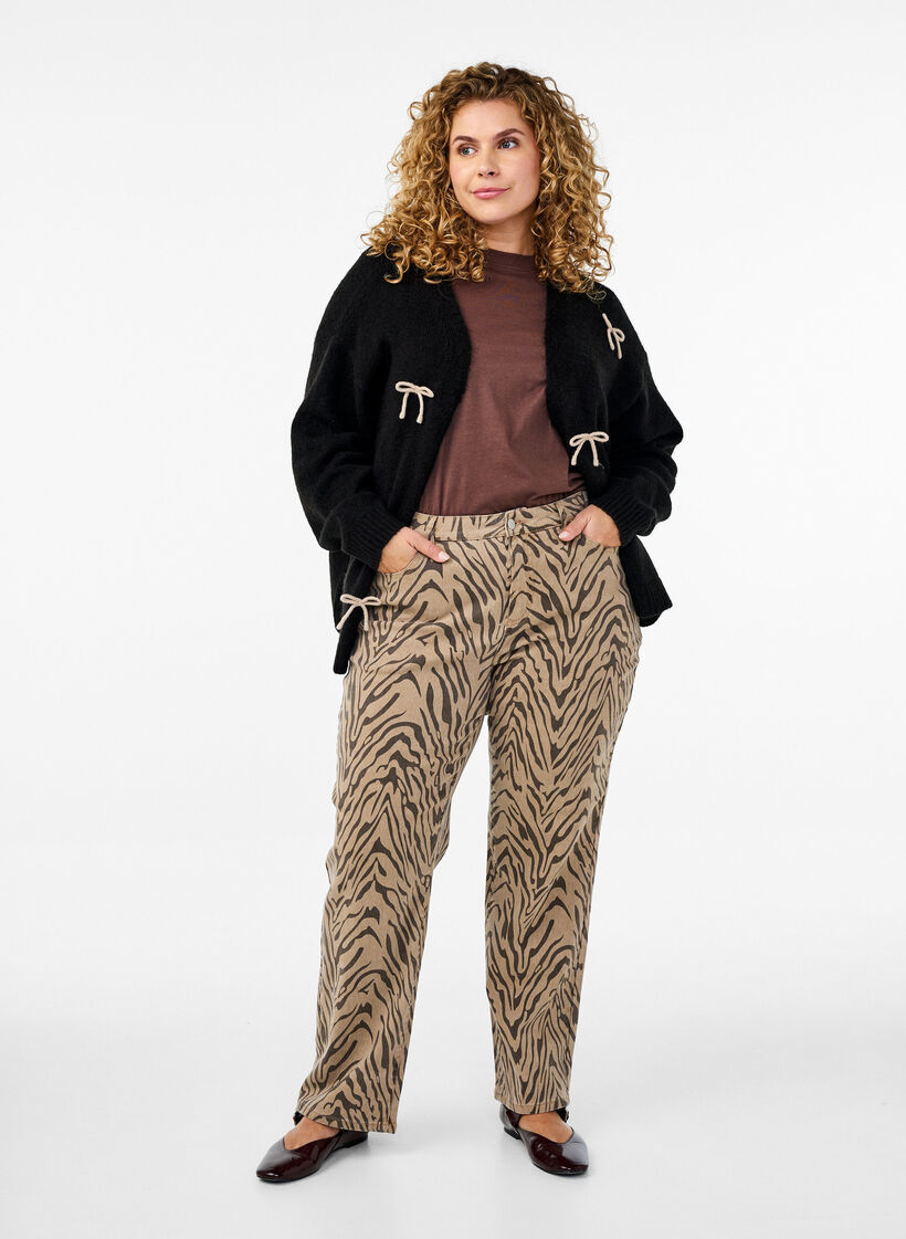 Short knitted cardigan with bows, Black Comb, Model image number 2