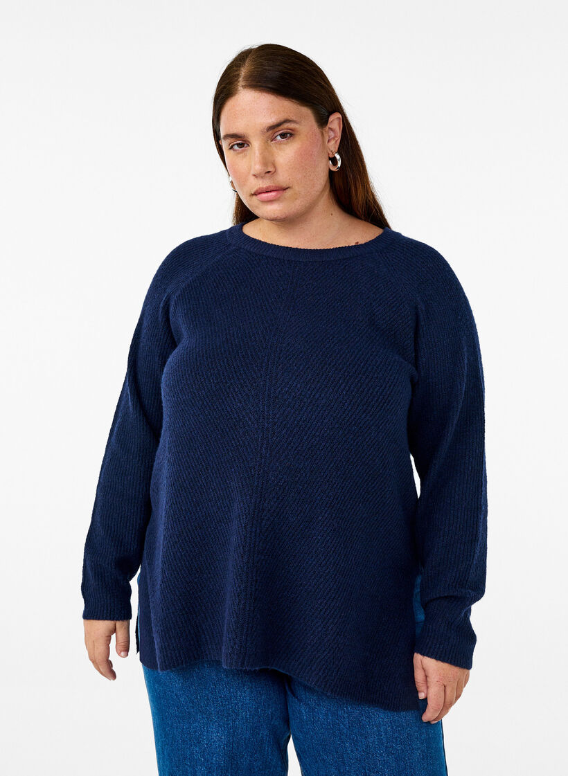 Knitted blouse with round neck, Naval Academy Mel., Model image number 0