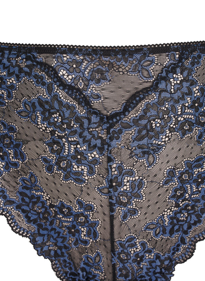 G-string with contrast-coloured lace, Black w Blue , Packshot image number 2