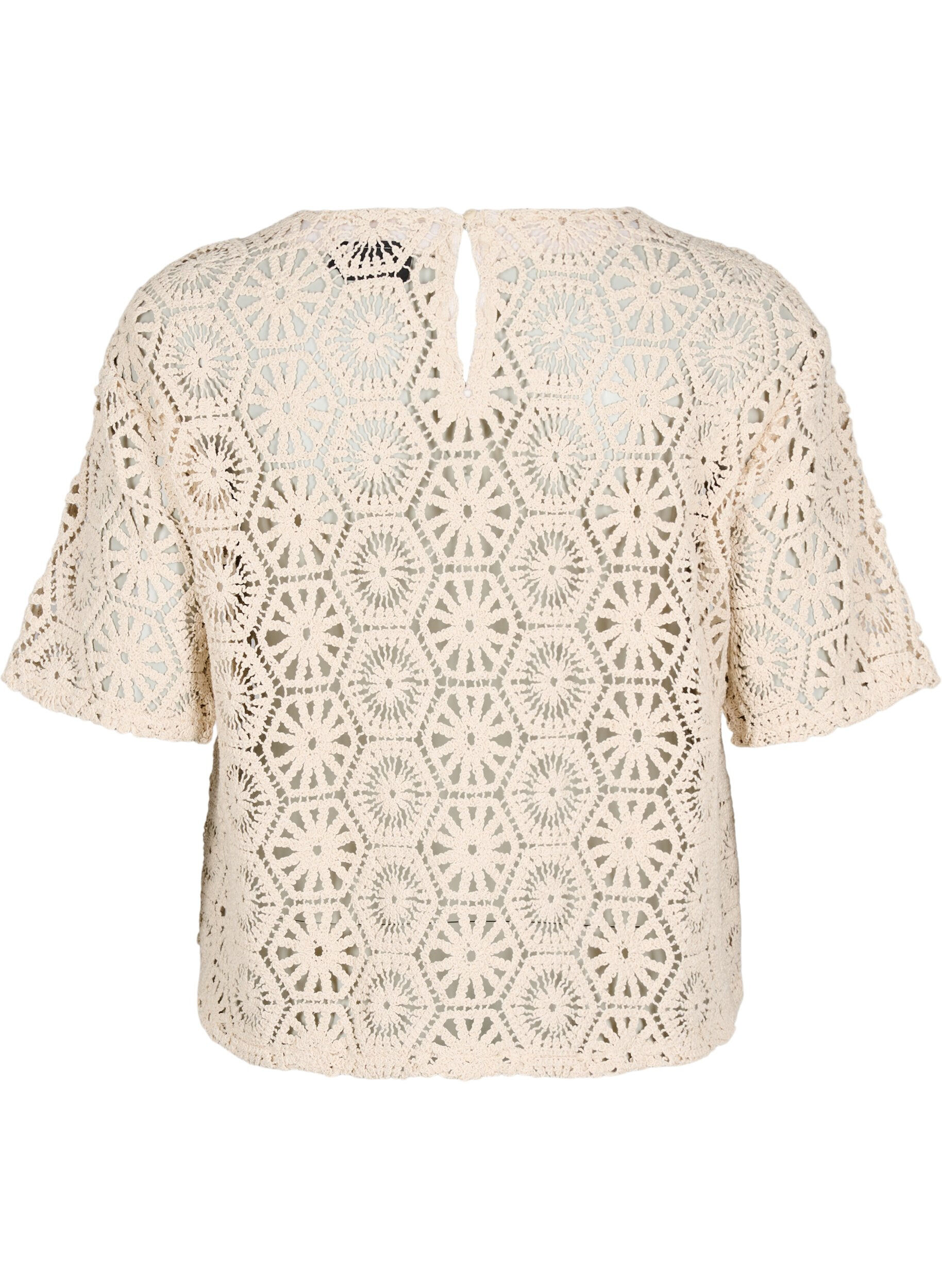 Zizzifashion Crochet blouse with short sleeves, Beige, Packshot image number 1