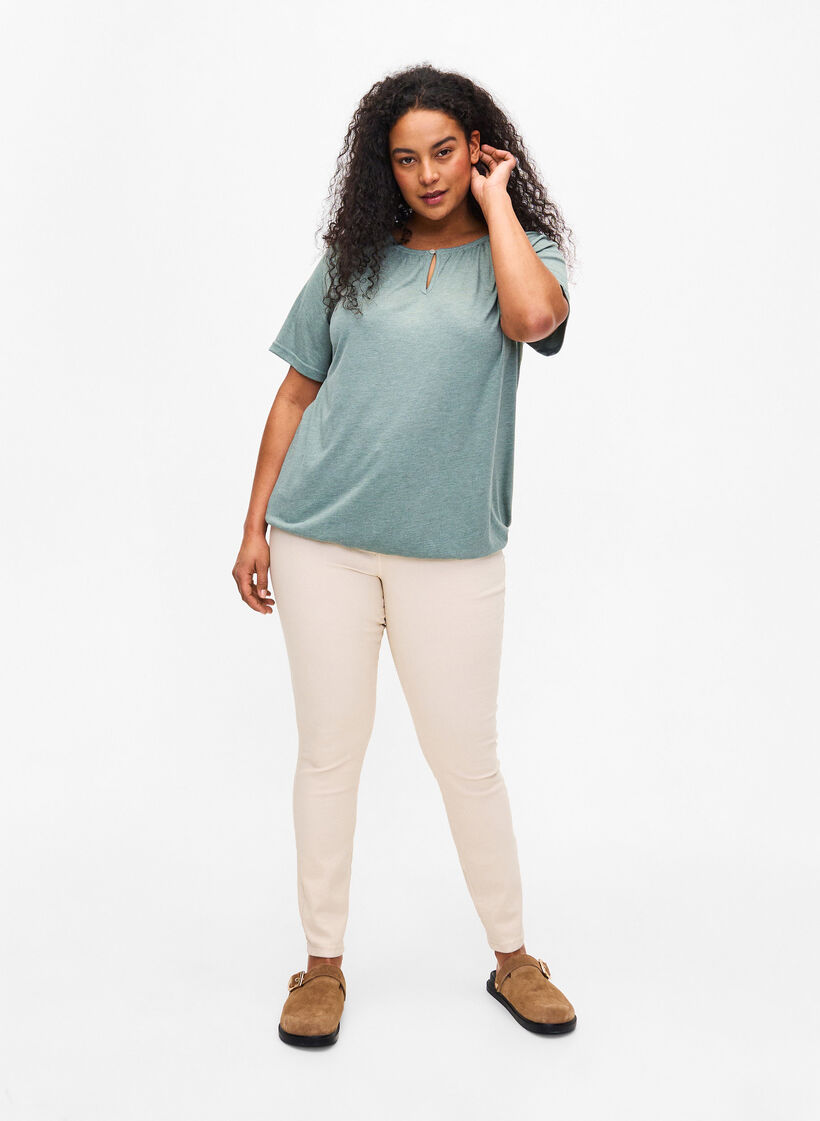 Melange blouse with short sleeves, Chinois Green Mel., Model image number 2
