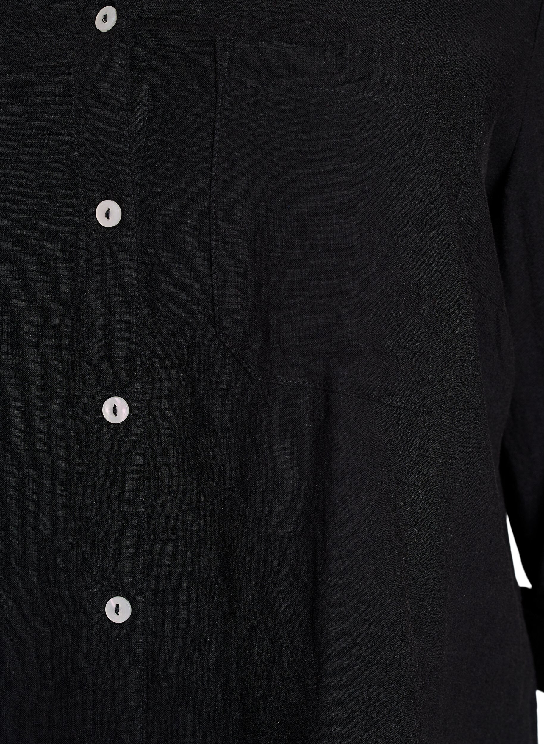 Zizzifashion Shirt in linen and viscose with 3/4 sleeves, Black, Packshot image number 2