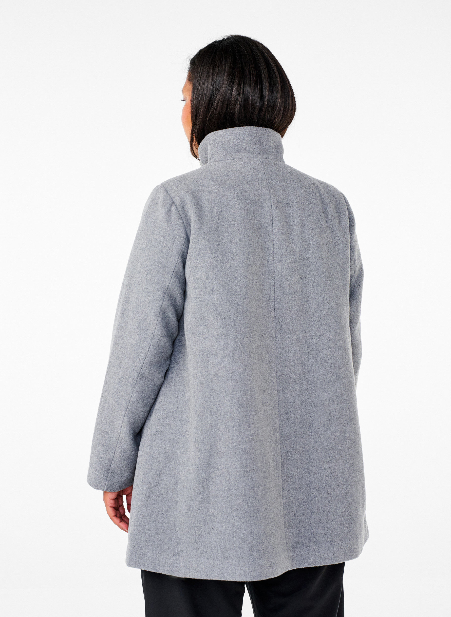 Zizzifashion Short A-line coat, Light Grey Melange, Model image number 1