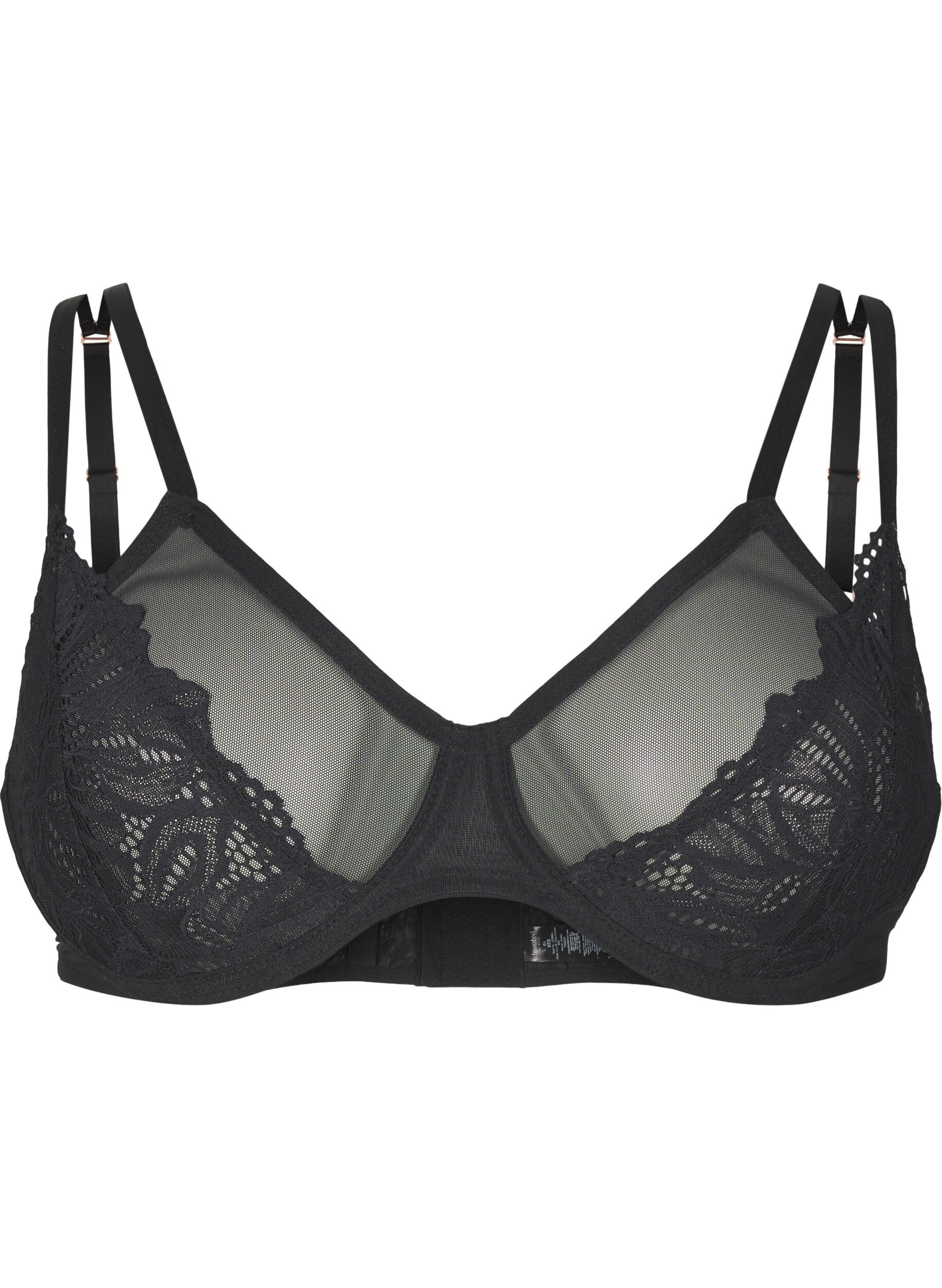 Zizzifashion Full coverage bra with lace and mesh, Black, Packshot image number 0