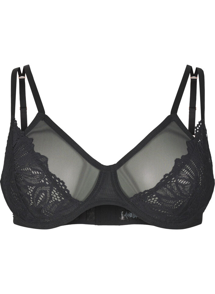Full coverage bra with lace and mesh, Black, Packshot image number 0