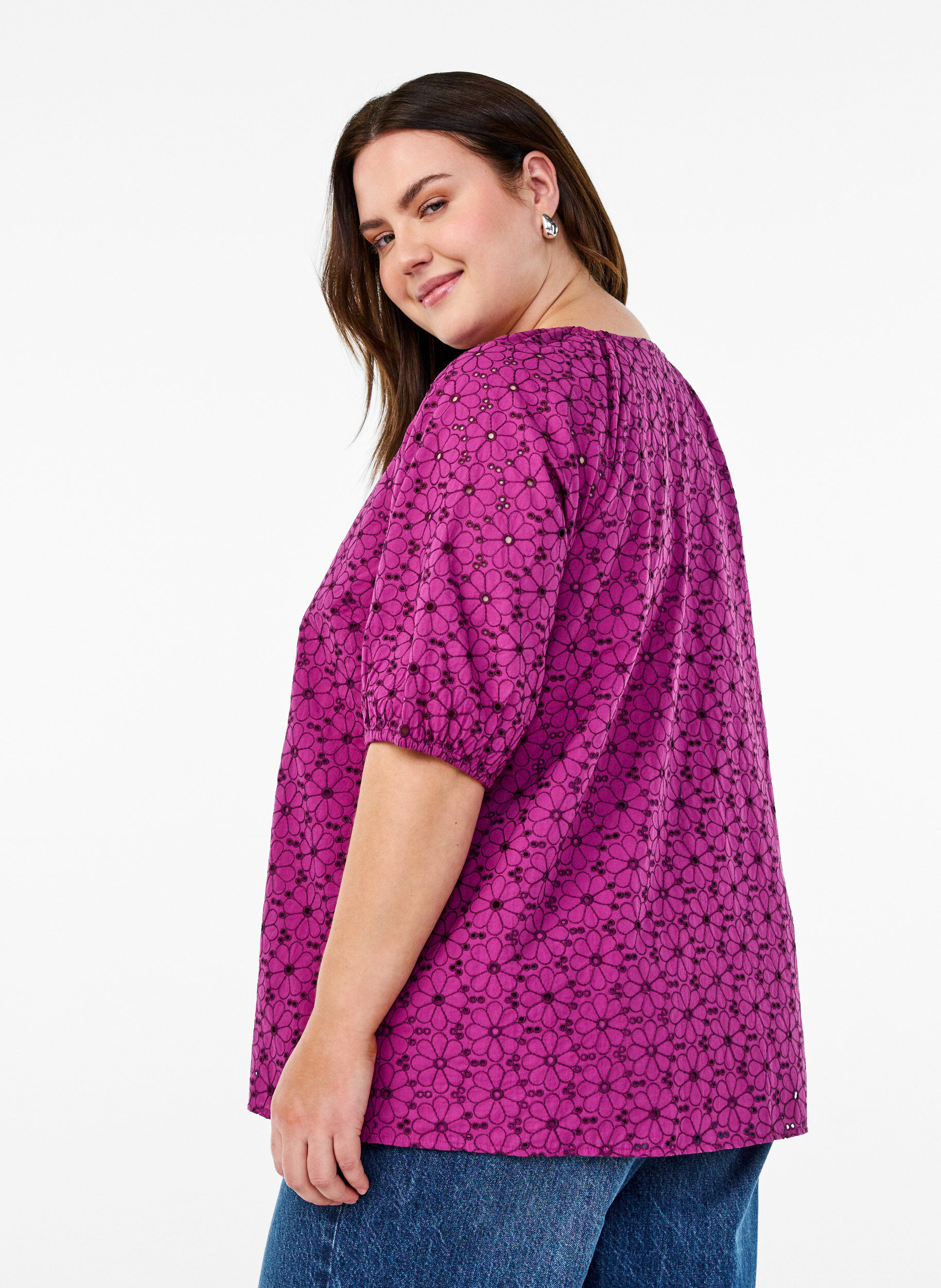 Zizzifashion Blouse with embroidered floral pattern, Purple, Model image number 2