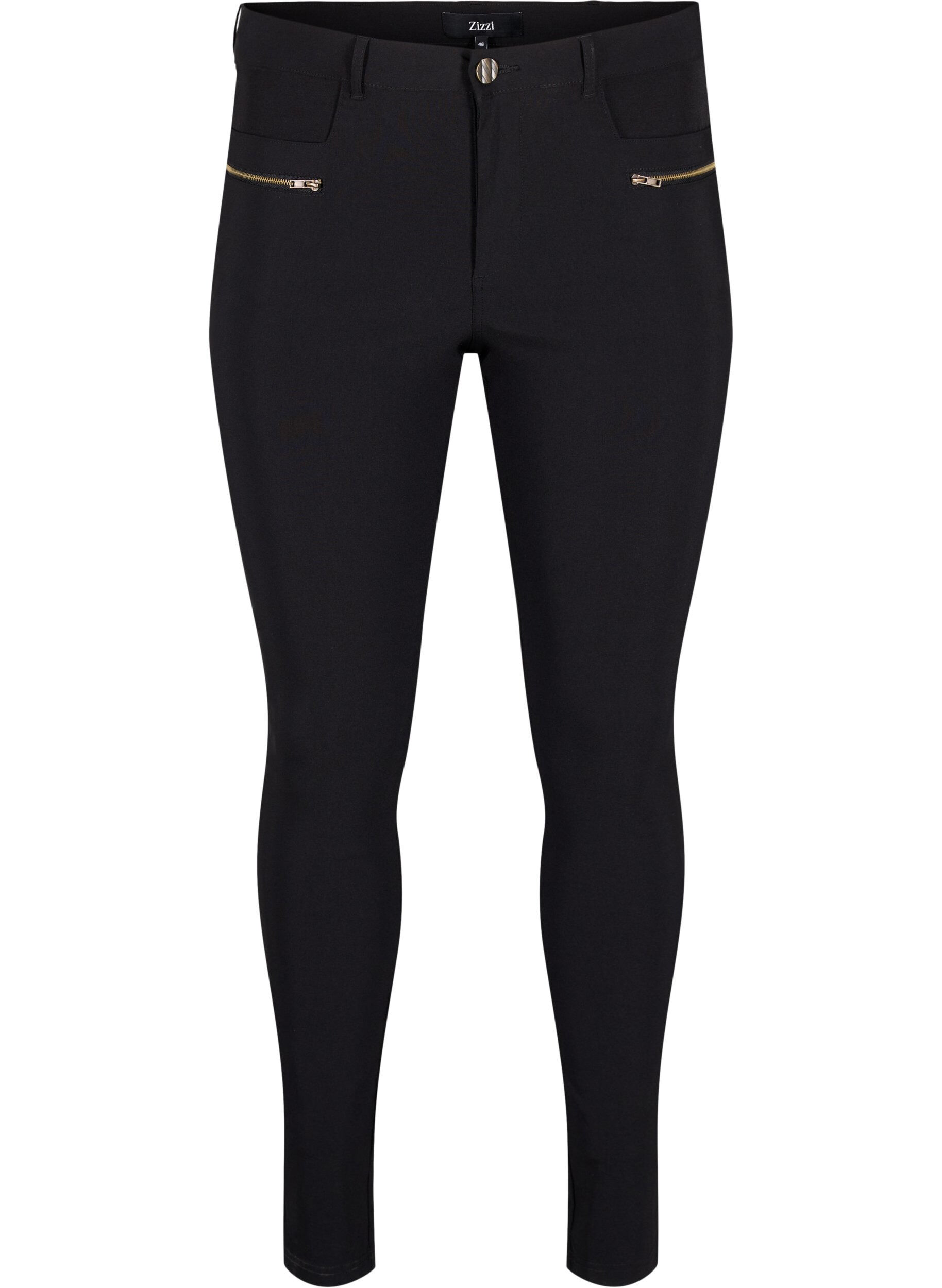 Close-fitting trousers with zipper details