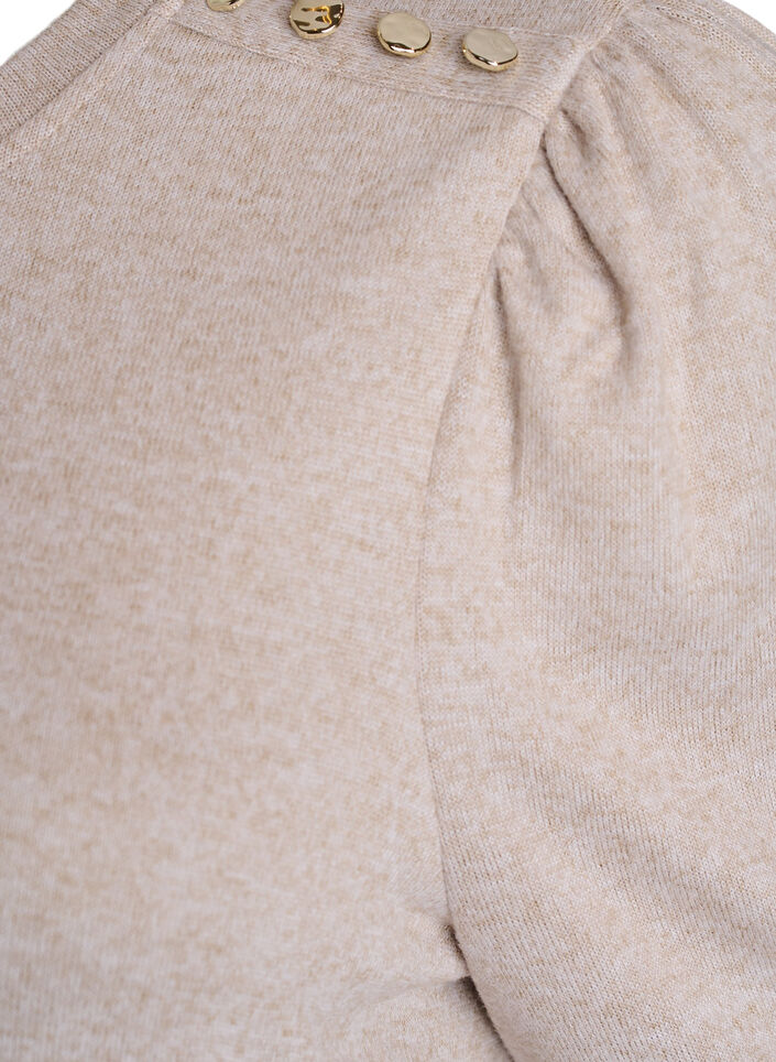 Blouse with button detail and short puff sleeves, Beige, Packshot image number 3