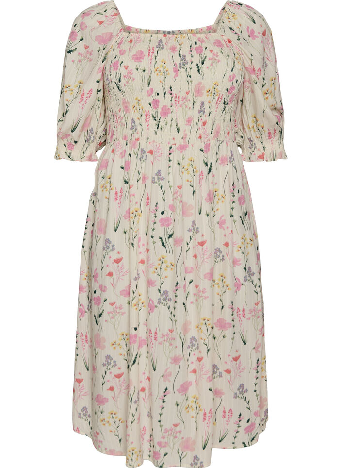 Floral viscose summer dress, Vanilla, Packshot image number 0