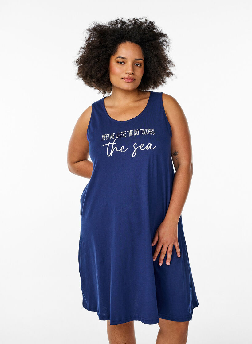 Sleeveless A-line dress, Blue, Model image number 0
